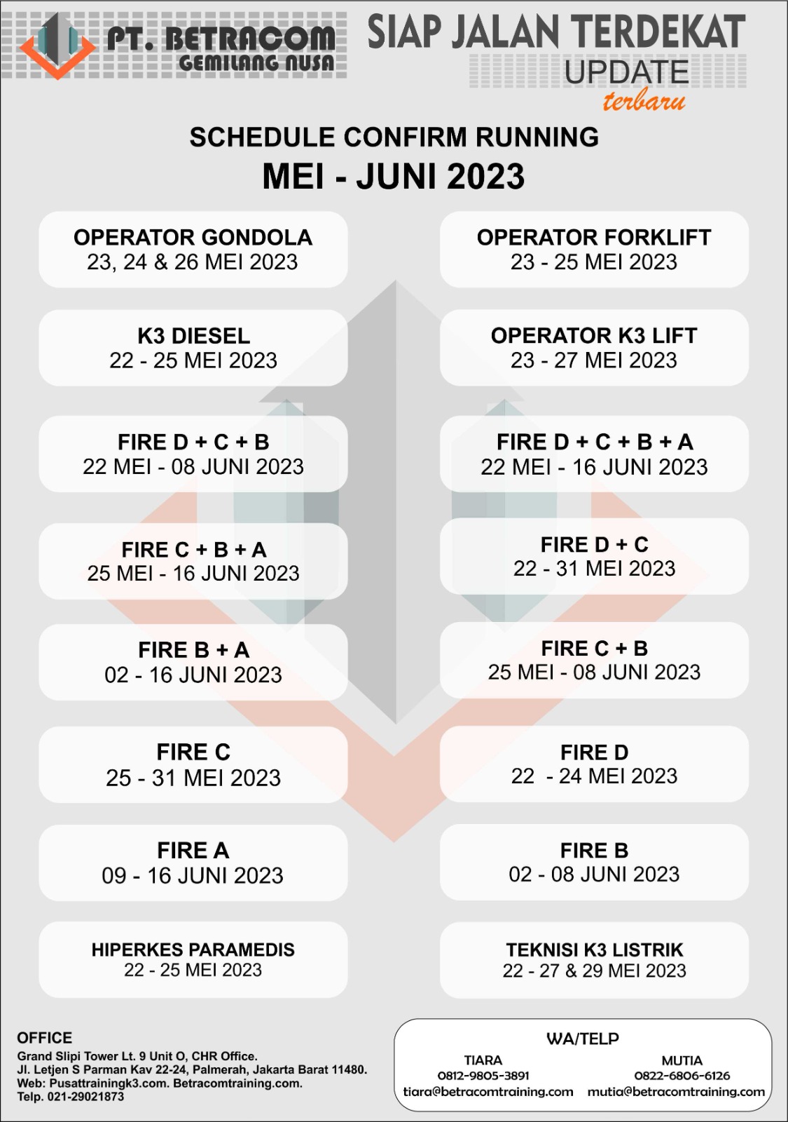 jadwal confirm running mei juni 2023