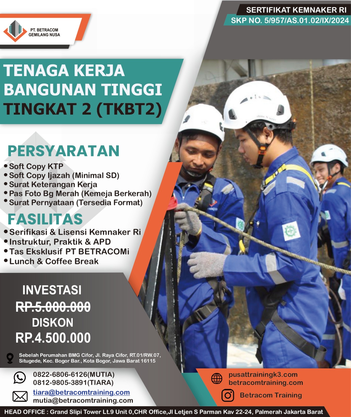 Pelatihan TKBT 2 Kemnaker RI bekerja di ketinggian